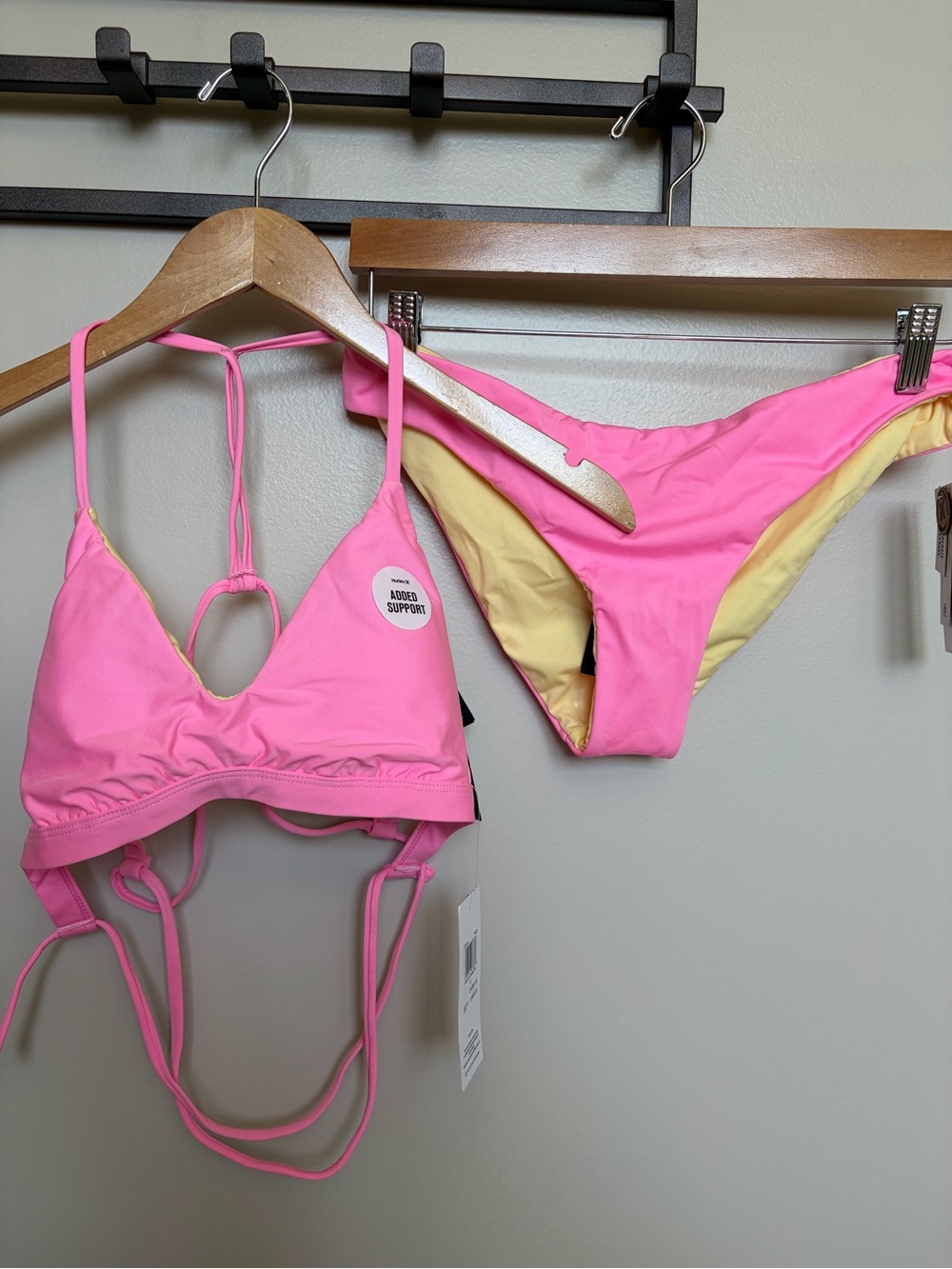 Hurley Pink Bikini Set with Yellow Lining